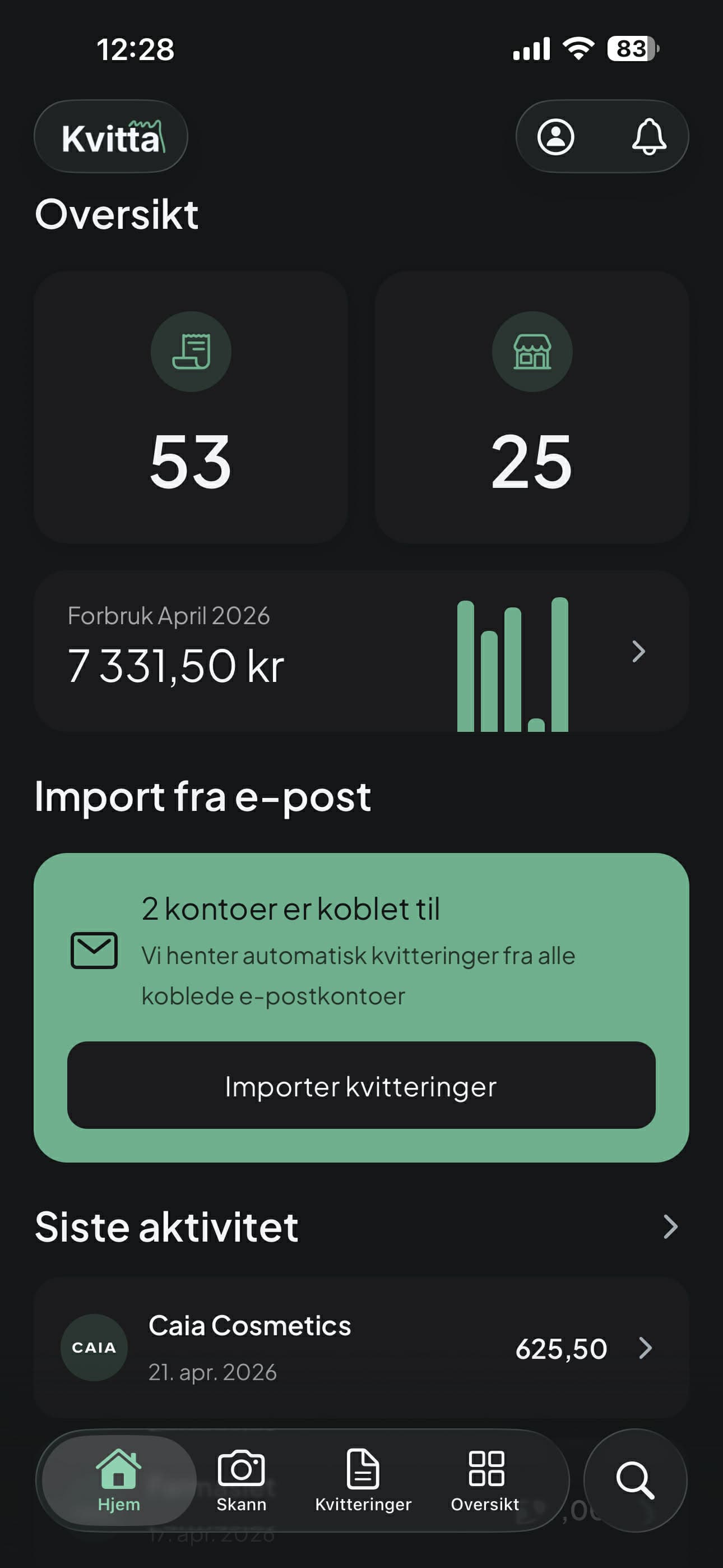 Kvitta Hjem skjermbilde